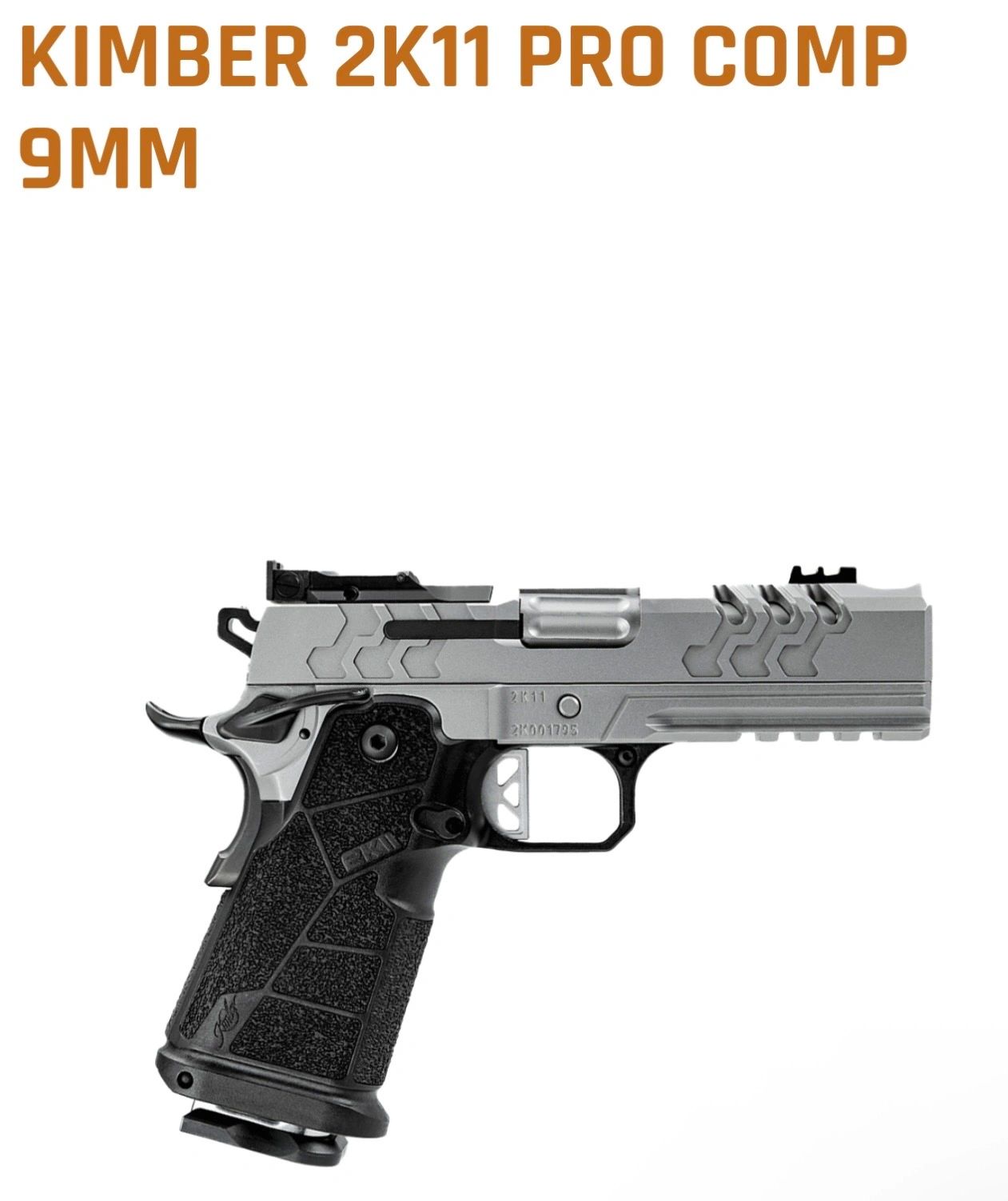 Kimber 2K11 Pro Comp 9mm pistol with a sleek silver and black design.