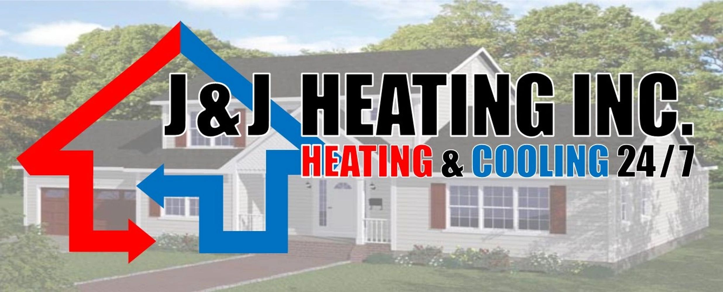 Logo of J&J Heating Inc. offering 24/7 heating and cooling services.