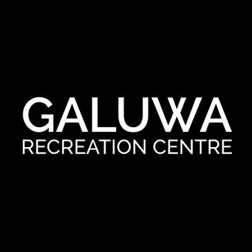 Logo with text 'GALUWA RECREATION CENTRE' in white on black background.