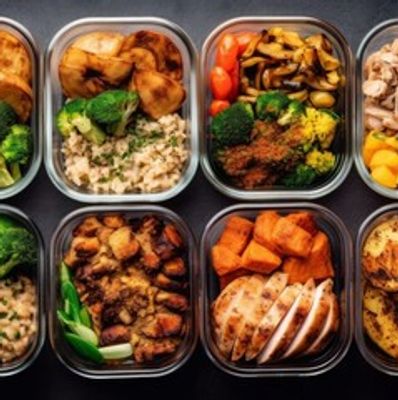 8 Meal Prep containers filled with a variety of meals. 