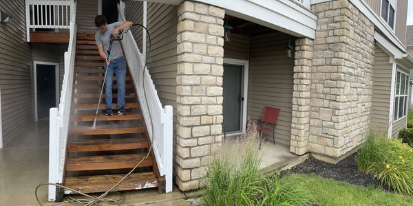 Picture of Hydro Restorations LLC Cleaning Wood Stairs on an Apartment 