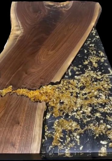 Gold flakes black walnut river table coffee table