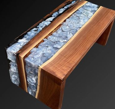 Live edge waterfall river table coffee table
