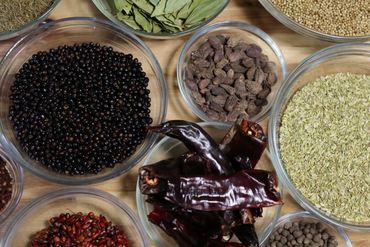 Variety of spices on a table