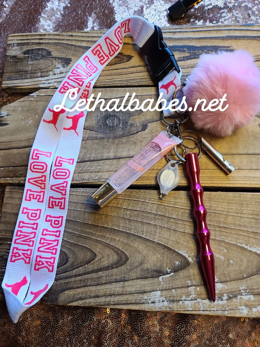 Pink Lanyards  3/8 inch pink whistle lanyard with key ring and