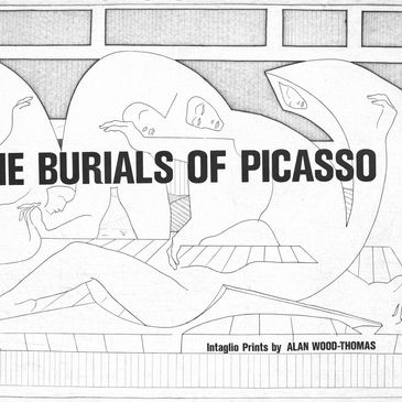 Black and white abstract drawing with text about Picasso.