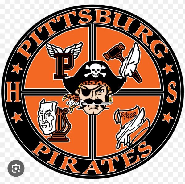 Pittsburg Pirates logo with various symbols and a pirate captain.