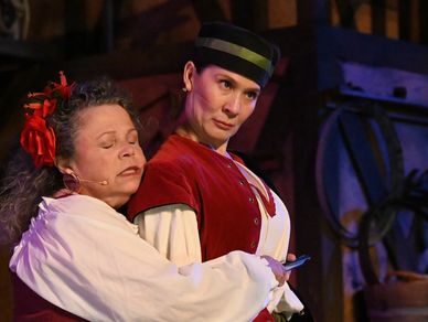 Charisse Loriaux (Antipholus of Syracuse) and Wilma Bonet (Adriana) in Comedy of Errors at Marin Sha