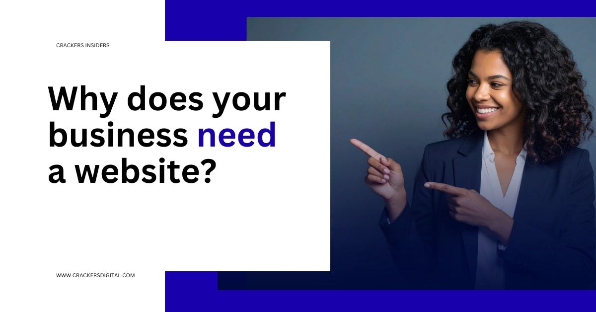 Businesswoman pointing to a question about why businesses need a website.