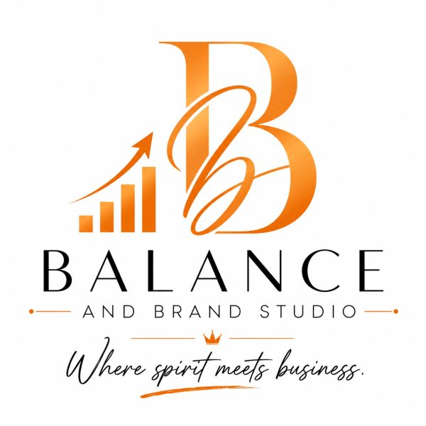 Elegant logo for Balance and Brand Studio with growth chart and tagline.