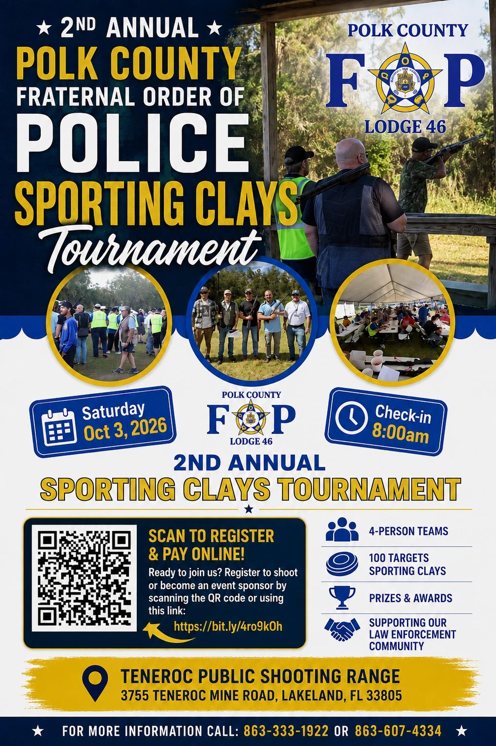 Polk County Fraternal Order of Police Sporting Clays Tournament on Oct 3, 2026, with teams, prizes, and online registration.
