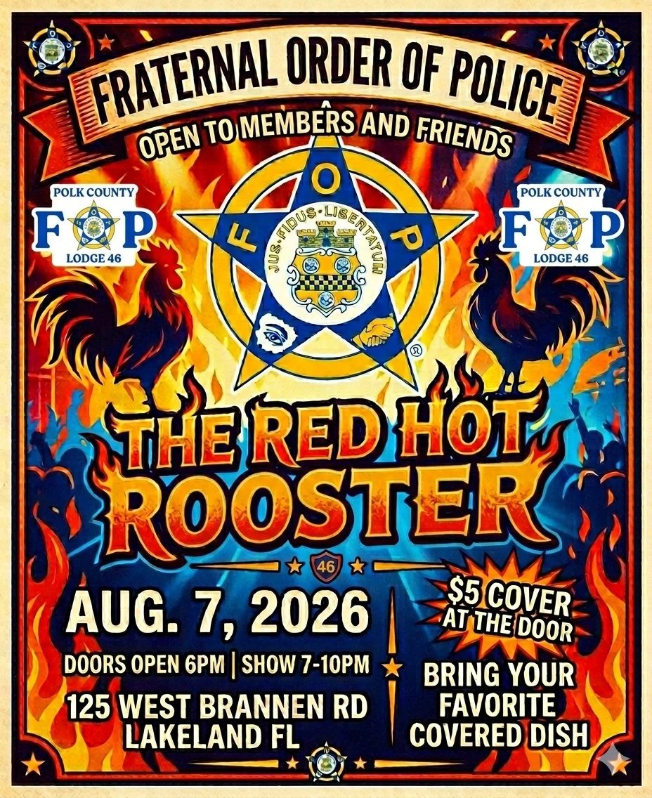 Event poster for The Red Hot Rooster on August 7, 2026.