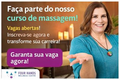 Mulher convidando para curso de massagem com vagas abertas.