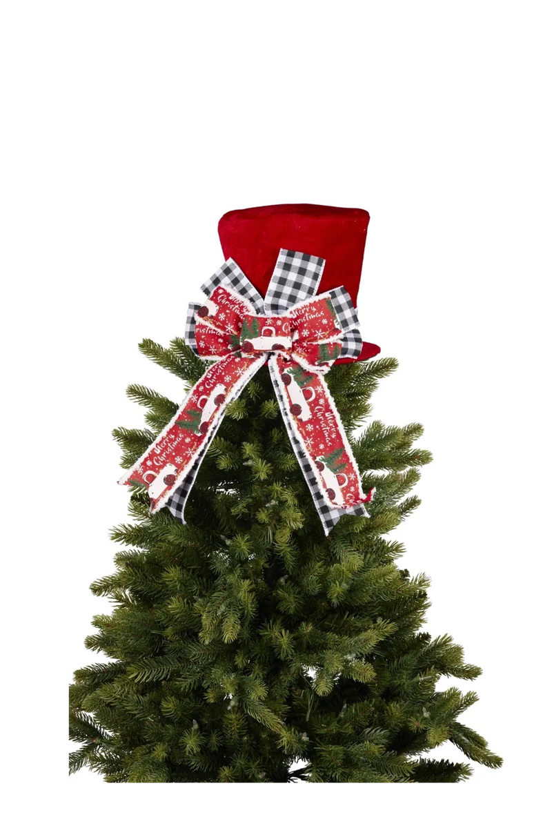 Red Top Hat Tree Topper with Christmas Bow