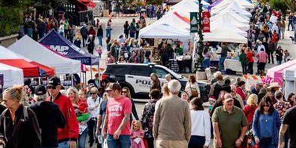 Downtown Marble Falls Market Day's community event with local vendors, shopping and visitors in the Texas Hill Country.