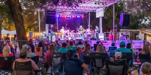 Outdoor live music summer concert series in Johnson Park, Marble Falls, Texas.  