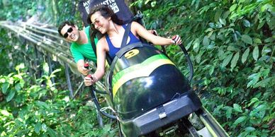 Guest riding the bob sled at Mystic Mountain