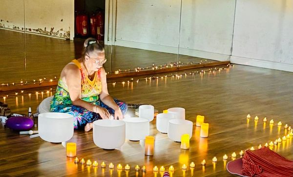 Setting up for a Healing Sounds group soundbath 