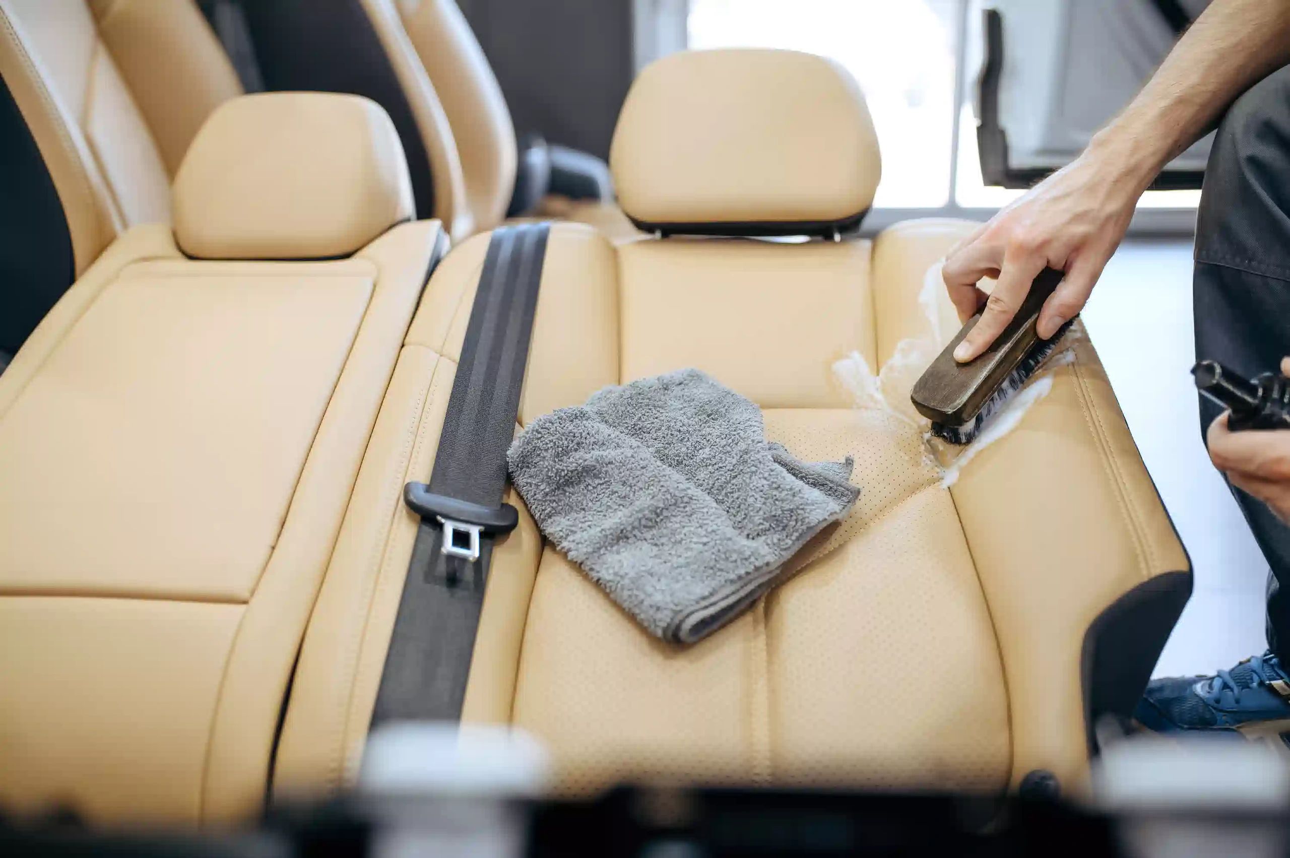 Cleaning tan colored leather seats by hand