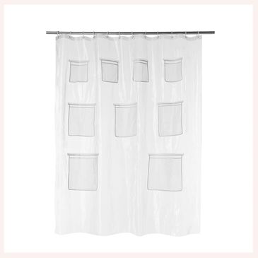 Shower curtain liner with pockets