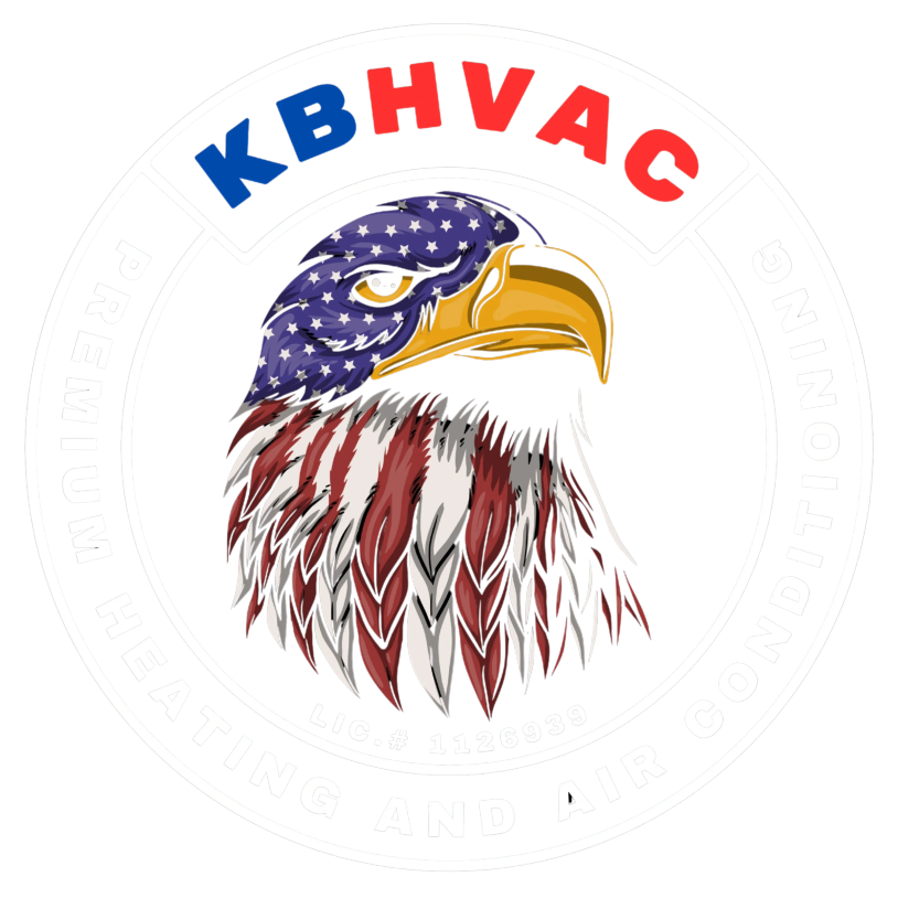 Logo of KB HVAC specializing in heating and air conditioning with a patriotic eagle.