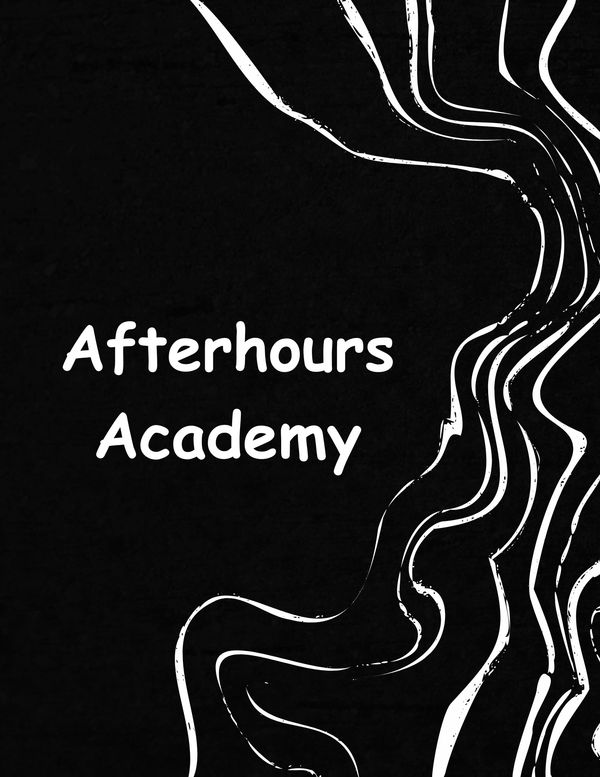 Black background with white abstract lines and 'Afterhours Academy' text.
