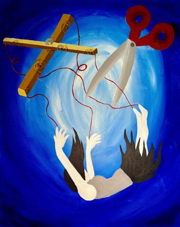 ON A STRING, 2024, Acrylic paint on canvas, 30"x24"