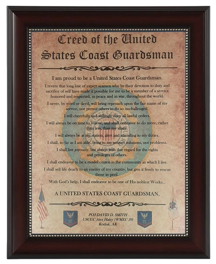 BETTER US Coast Guard CREED Aged Parchment Framed PERSONALIZED (with ...