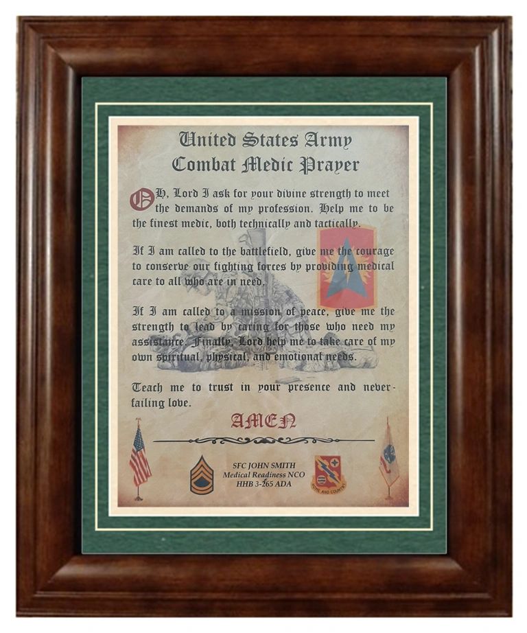 BEST US Army Combat Medic Prayer Aged Parchment Framed Matted ...