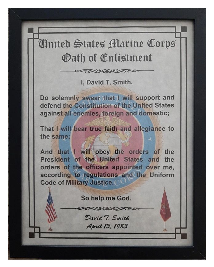 NICE or BETTER US Marine Corps Oath of Enlistment Framed PERSONALIZED ...