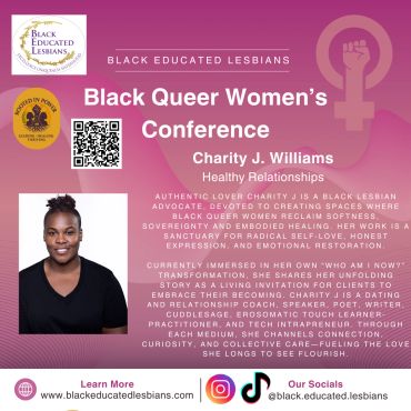Promotional flyer for Black Queer Women's Conference by Charity J. Williams.