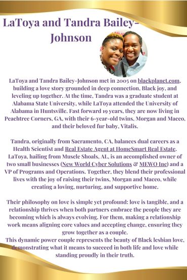Bio of LaToya and Tandra Bailey-Johnson with their photo and story.