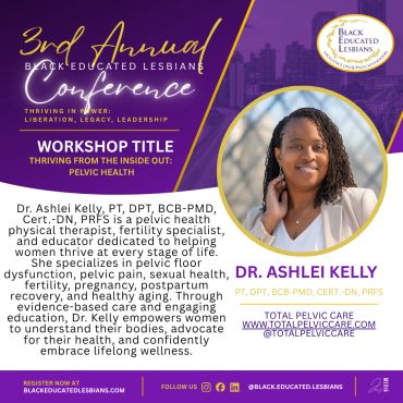 Conference flyer for Dr. Ashlei Kelly on pelvic health.