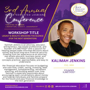 Promotional poster for the 3rd Annual Black Educated Lesbians Conference featuring Kalimah Jenkins.