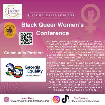 Flyer for Black Queer Women’s Conference by Black Educated Lesbians and Georgia Equality.