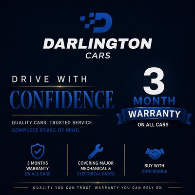 Darlington Cars offers 3-month warranty and trusted service on quality cars.
