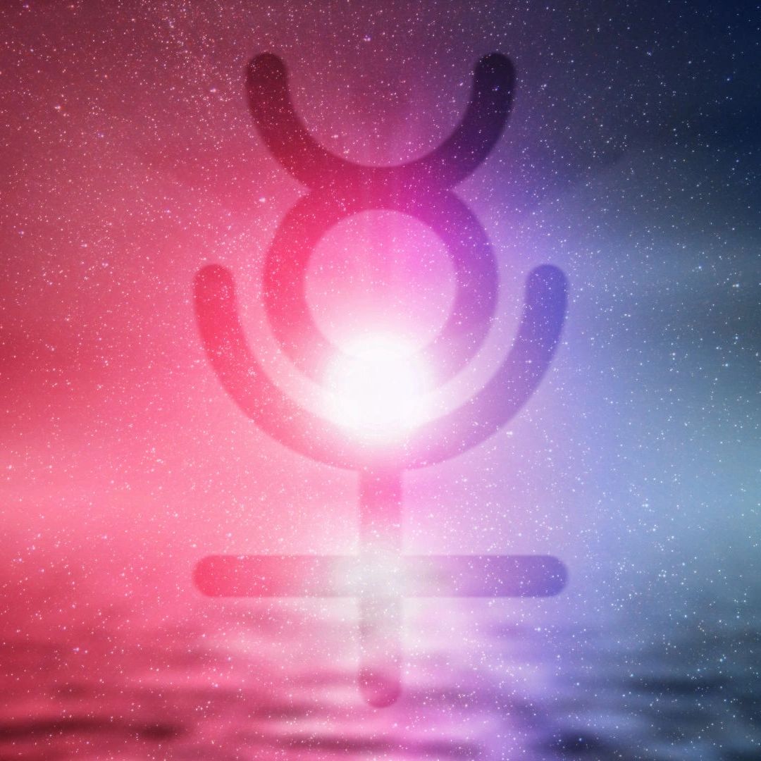 A circular variant of the Duo Serpenti wallpaper, displaying its Mercury-Pluto combo glyph.