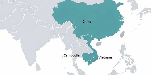 Map highlighting China, Vietnam, and Cambodia in Southeast Asia.