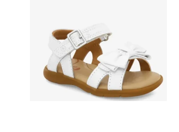 Pictured is from Stride Rite, leather upper and footbed, durable construction for the summer feet.