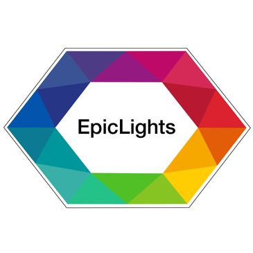 Colorful hexagon logo with 'EpicLights' text inside.