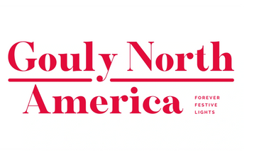 Red text logo reading 'Gouly North America' with tagline 'Forever Festive Lights'.