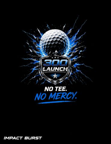 Bold golf logo with a striking golf ball and slogan 'No Tee. No Mercy.'