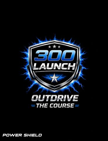 Logo for 300 Launch Outdrive featuring a power shield design with electric blue accents.