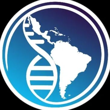 SPLAGEN logo: The shape of Latin America next to a DNA helix all in white on a blue background 