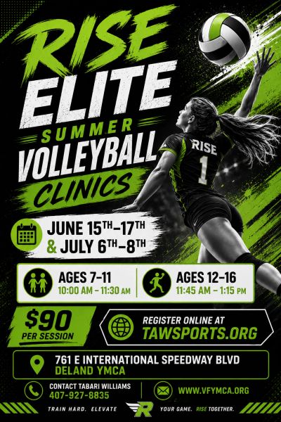 Fly high at Rise Elite Summer Volleyball Clinics for ages 7-16, June and July.