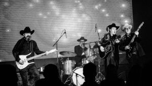 Johnny Cash tribute band performs to an audience.
