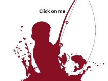 Silhouette of a person fishing with splash effect and text 'Click on me'.