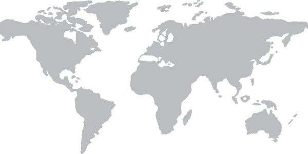 A simple world map in gray and white colors.