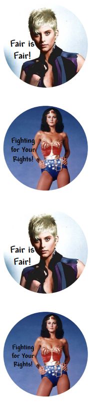 Fair is Fair! Bill Jean, Helen Slater Fighting for Your Rights! 4Pk Collector Buttons / Pins - Image 2