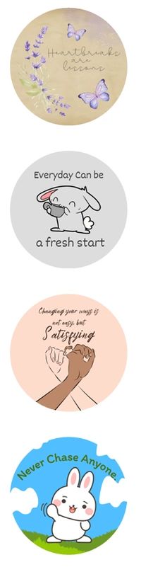 Heartbreaks are Lessons, Fresh Start, Satisfying, Touch of Positivity Life Buttons, 4-Pack